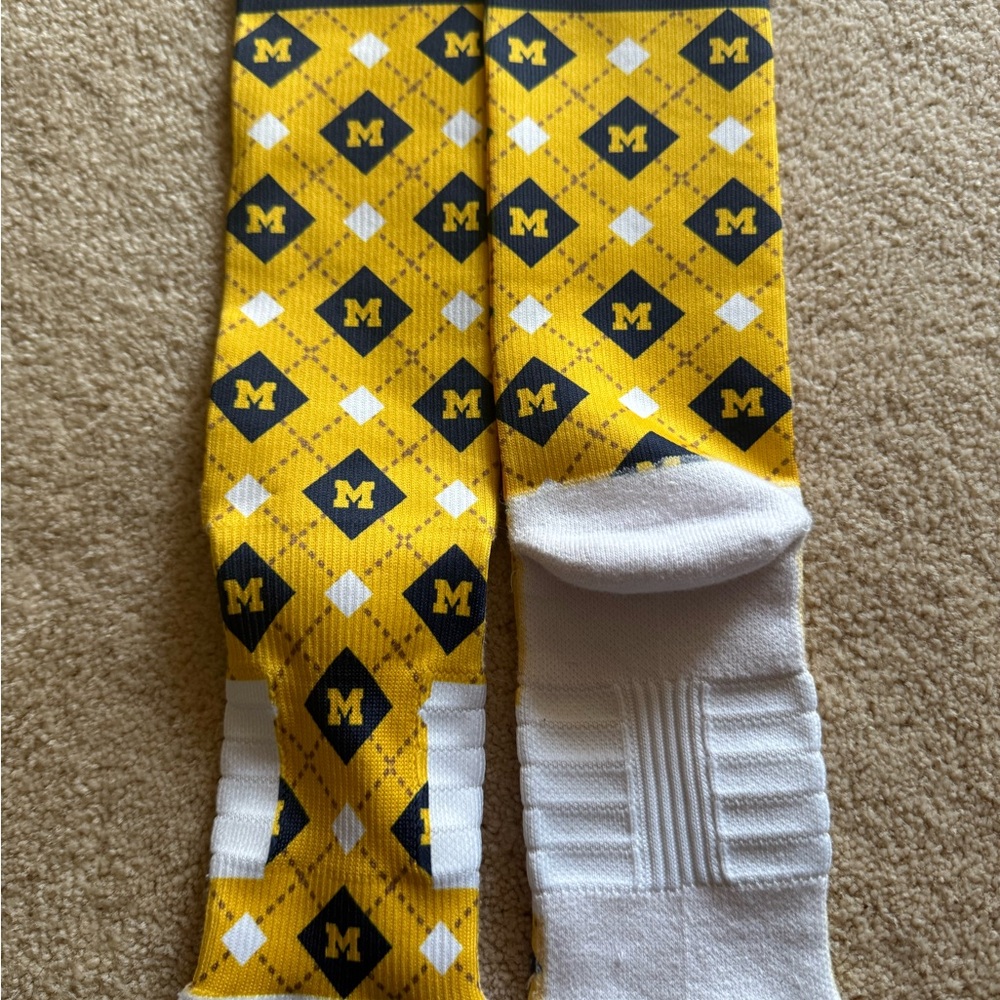 Maize snd Blue Michigan  Patterned Dress Socks